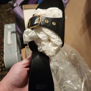 Coach Black Sandals with Gold Buckle